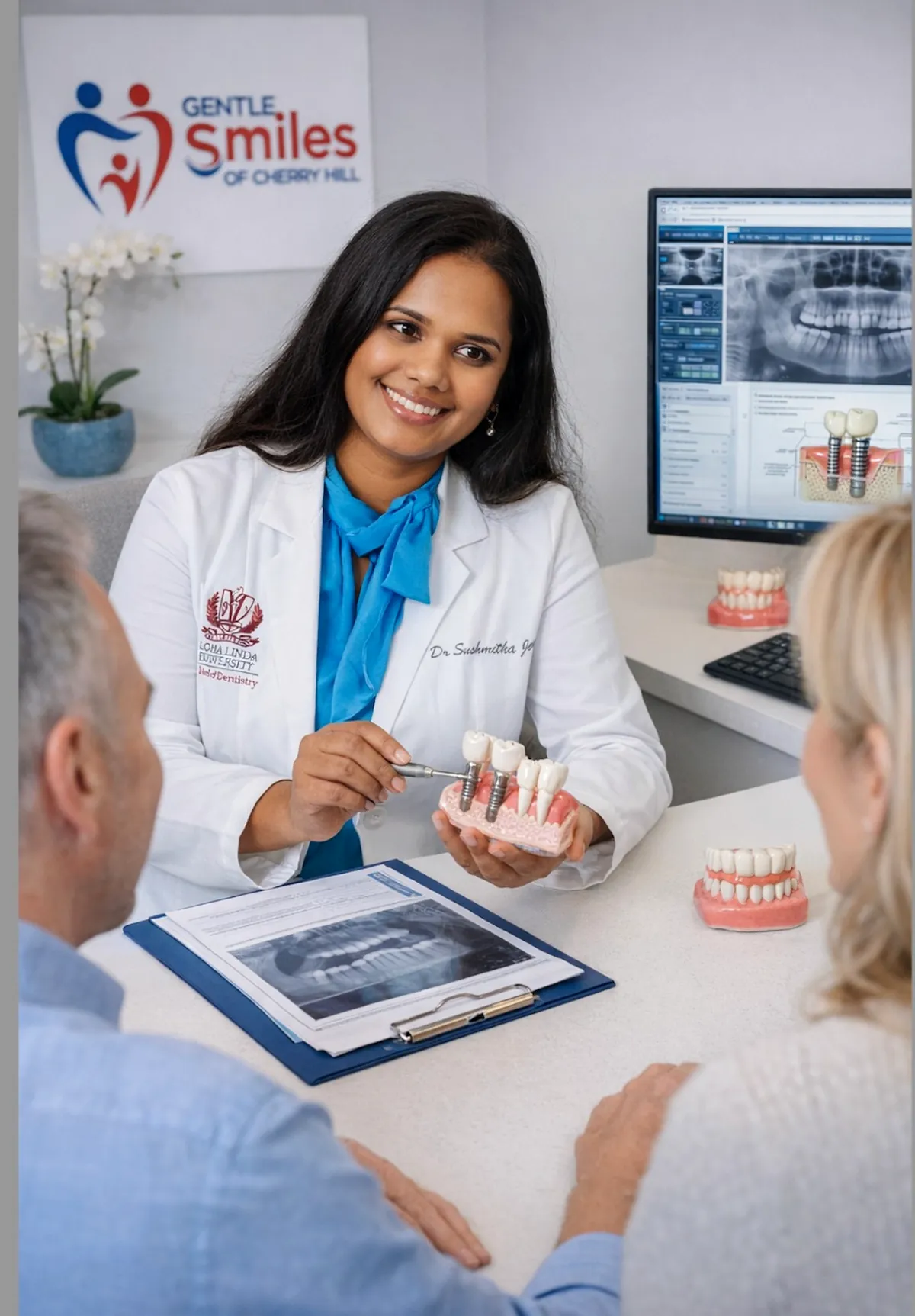 Dr. Sushmitha Jeeri providing dental implant consultation in Cherry Hill, NJ