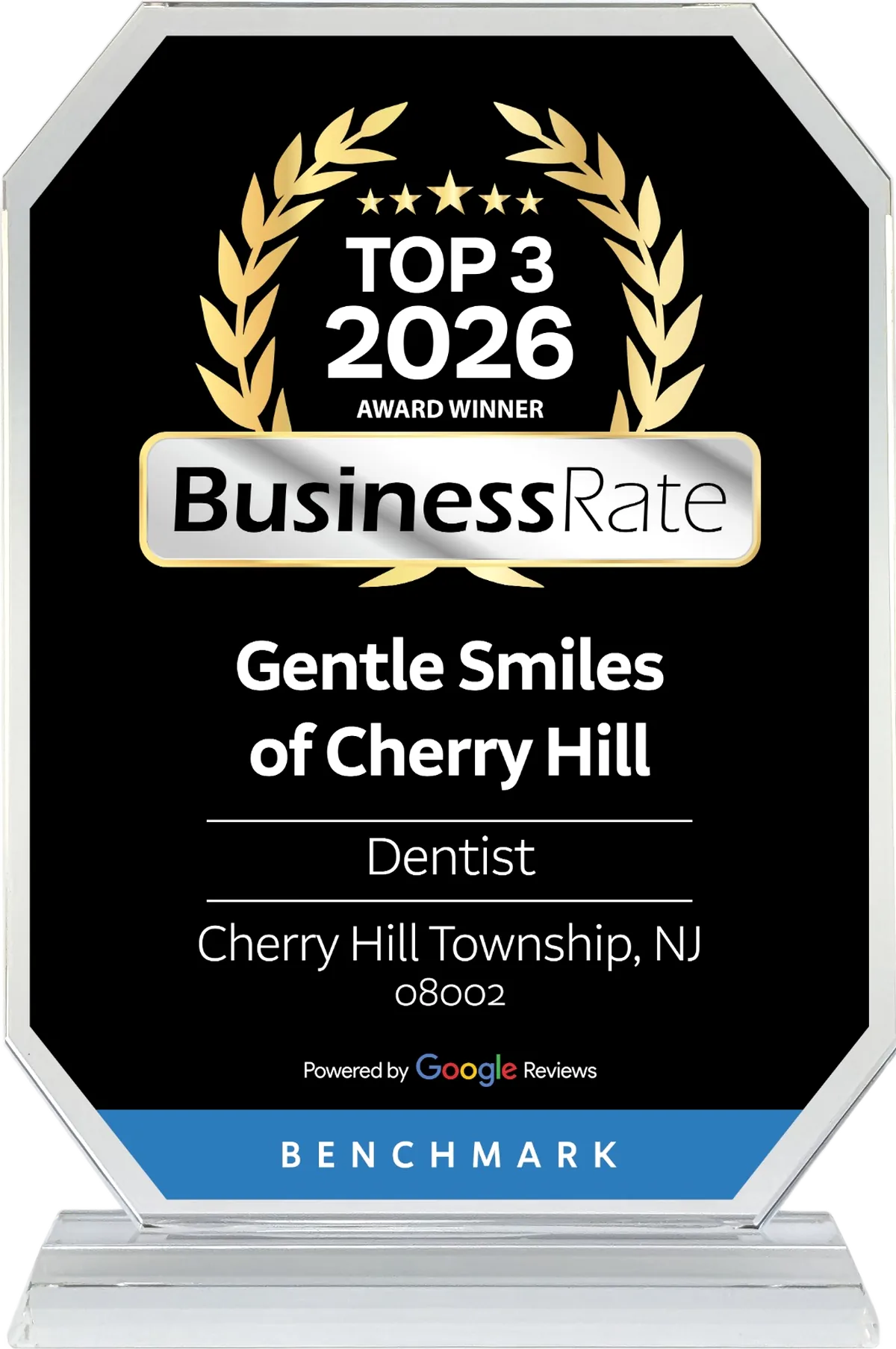 BusinessRate Top 3 Dentist Award 2026 — Gentle Smiles of Cherry Hill, NJ