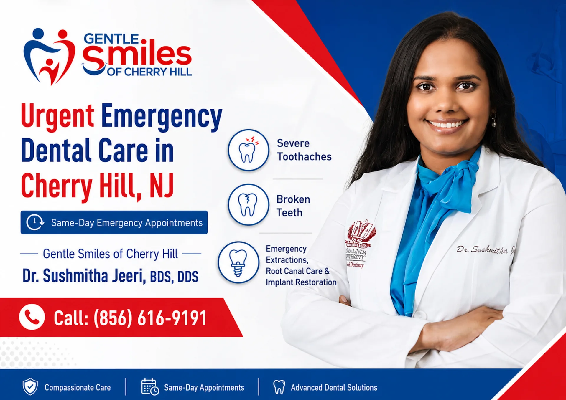 Dr. Sushmitha Jeeri, emergency dentist providing urgent dental care in Cherry Hill, NJ
