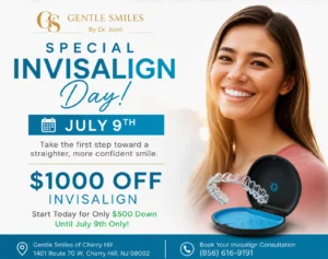 Special Invisalign Day flyer for Gentle Smiles of Cherry Hill, NJ — $1,000 off Invisalign on July 9th